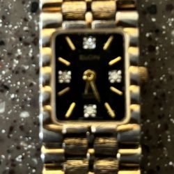 Vintage Elgin EM116-017 Diamond Quartz Gold Tone Ladies Watch