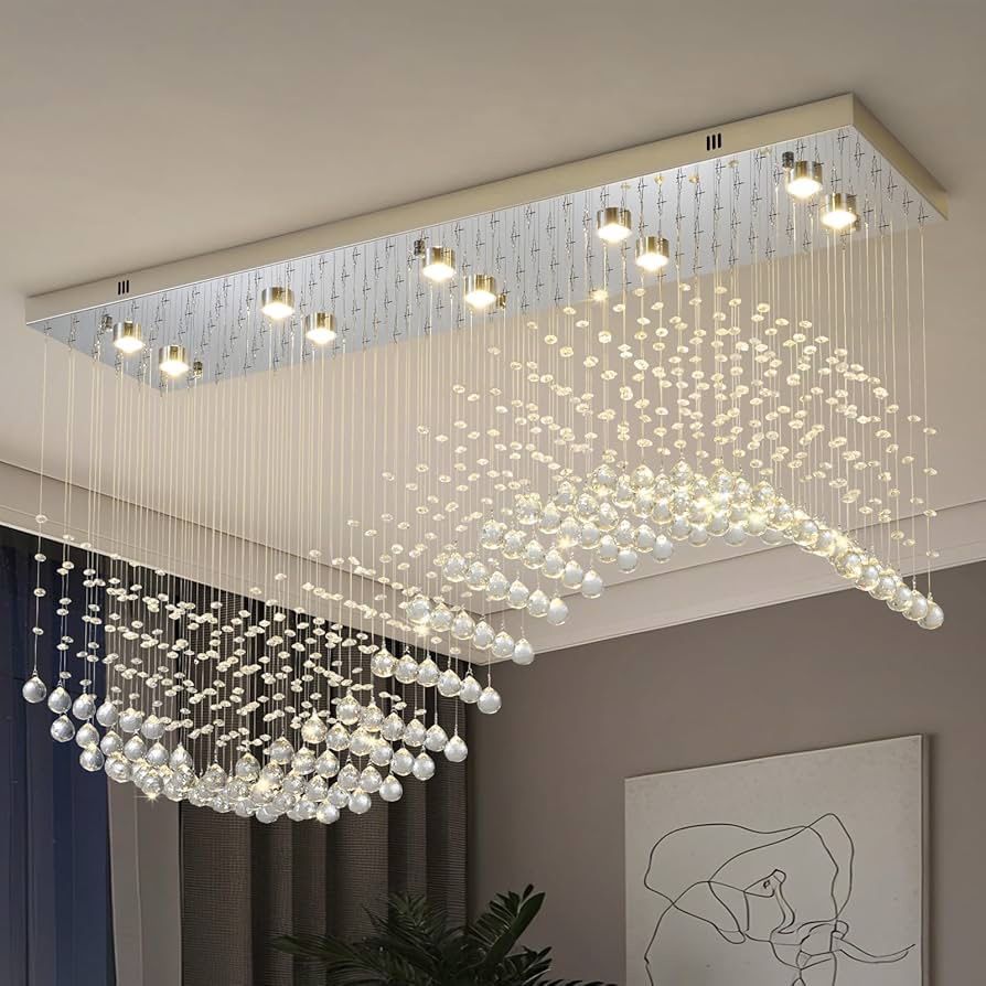 Modern Rectangle Crystal Raindrop Chandelier: 47