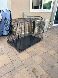 Double Door Collapsible Wire Dog Crate, Black, 36-inch