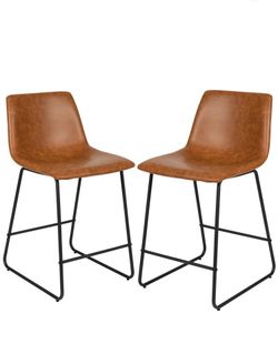 Set of 3 Brown Faux Leather Bar Stools