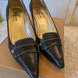 Car Shoe Italian Leather 38.5 Black Short Heels