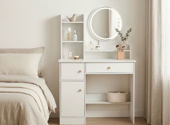 Make-up vanity with LED mirror modern white [NEW]
