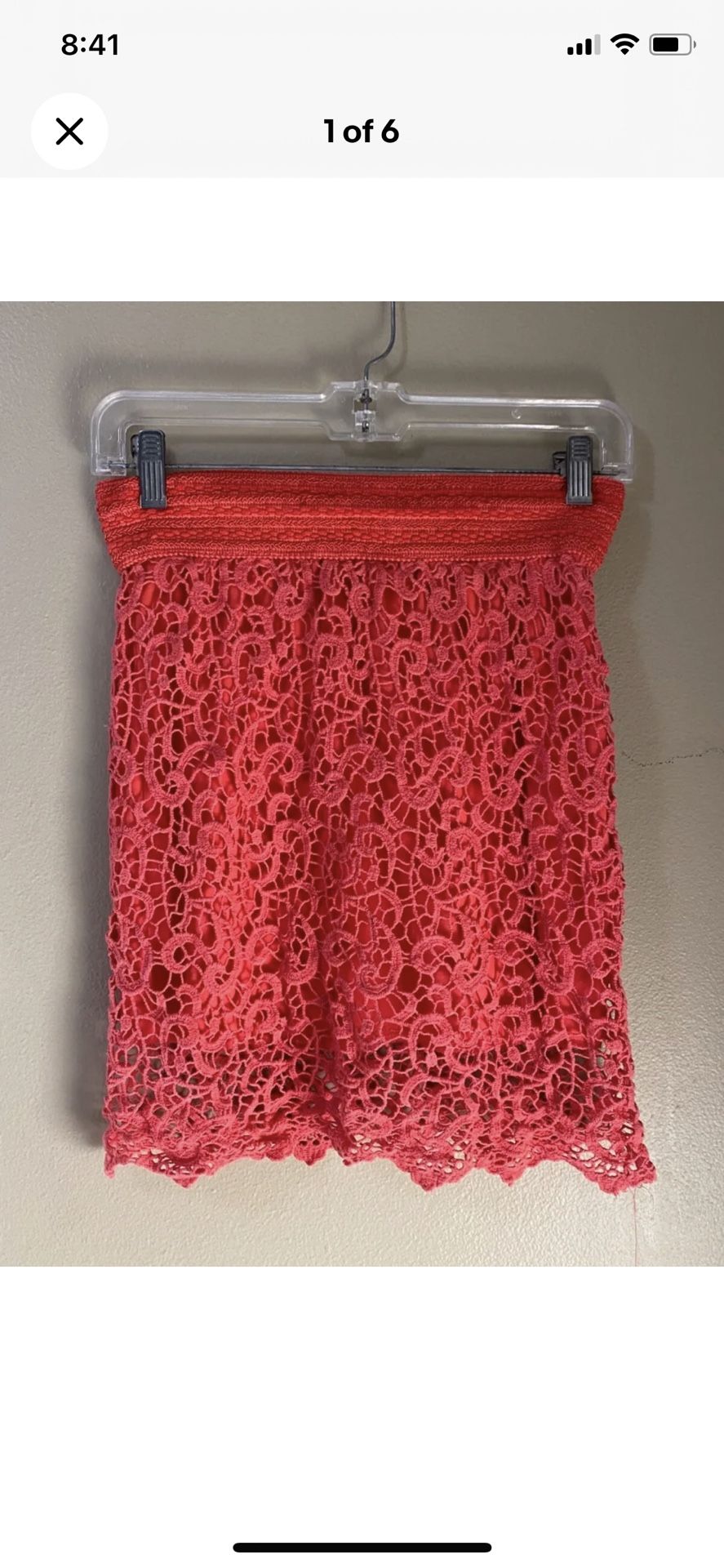 PRISTINE Brand Coral Crochet Knit Overlay Cotton Mini Skirt Women's Size Small
