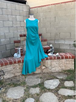 Teal Sleeveless Asymmetrical Ruffle Maxi Dress