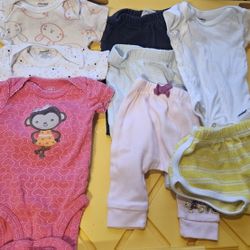 8 Piece Assorted Newborn Baby Girl Onesies & Bottoms Bundle 