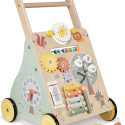 NEW-Wooden Baby Walker, Multiple Learning Activities Center Develops Motor Skills for Infant to Toddler, Push and Pull Walkers with Wheel for Boys Gir