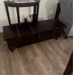 Antique dark wood storage chest/ storage bench