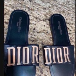 Christian Dior Slippers Black Leather Flip Flops Paid $850