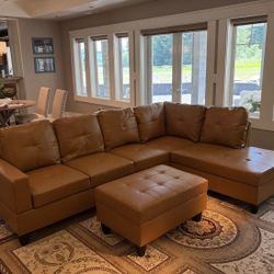 Carmel Leather Sectional Couch And Storage Ottoman 