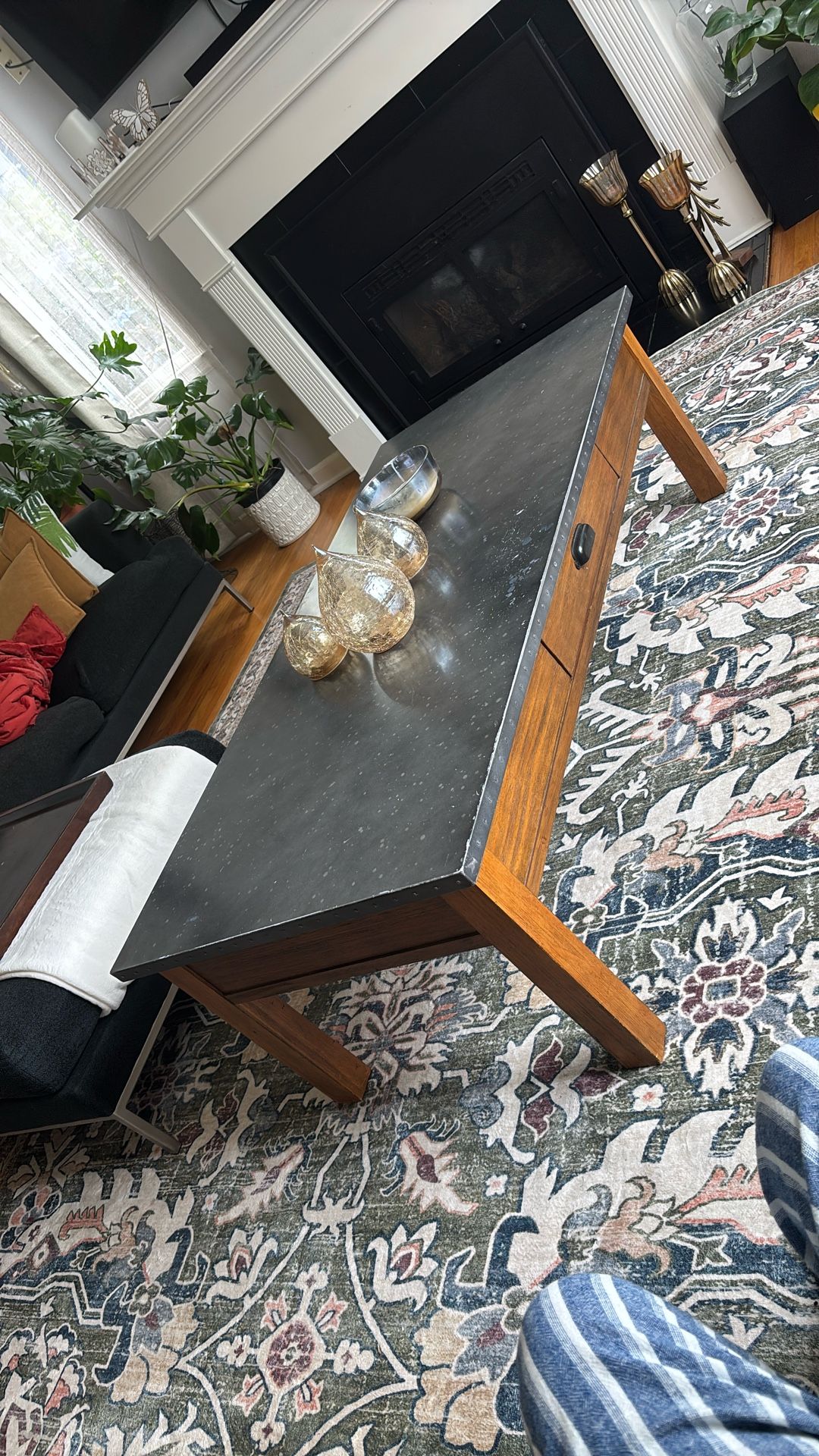Solid Coffee Table W/metal Top
