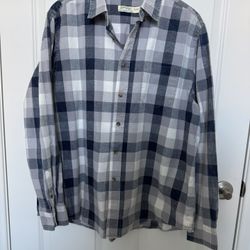 Faded Glory Button-Down Shirt Men's XLarge (46-48) Long Sleeve Blue Gray Plaid