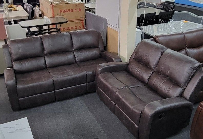 ✅️✅️2 pc smoke leather like fabric sofa and love seat set with recliners on the ends✅️ Recliner Chair Not Included✅️✅️