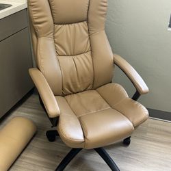 Tall Tan Light-Brown Leather Office Chair - See Notes