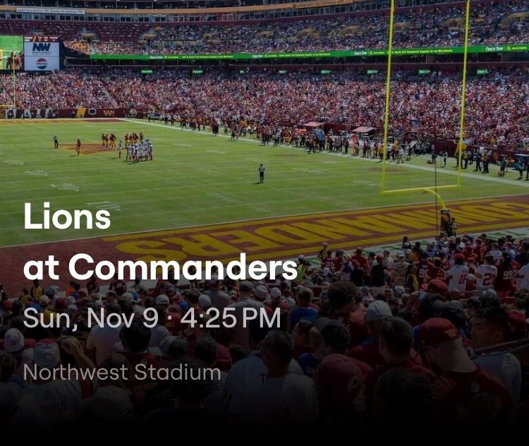 Parking Pass Commanders Lions Gold  Lot F 11/9