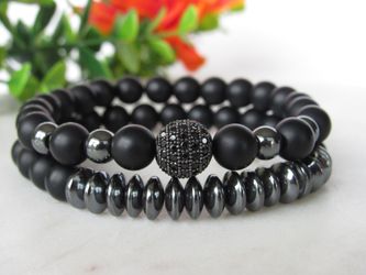 2pc/sets beads Natural stone Bracelets Micro Pave CZ Ball Charms