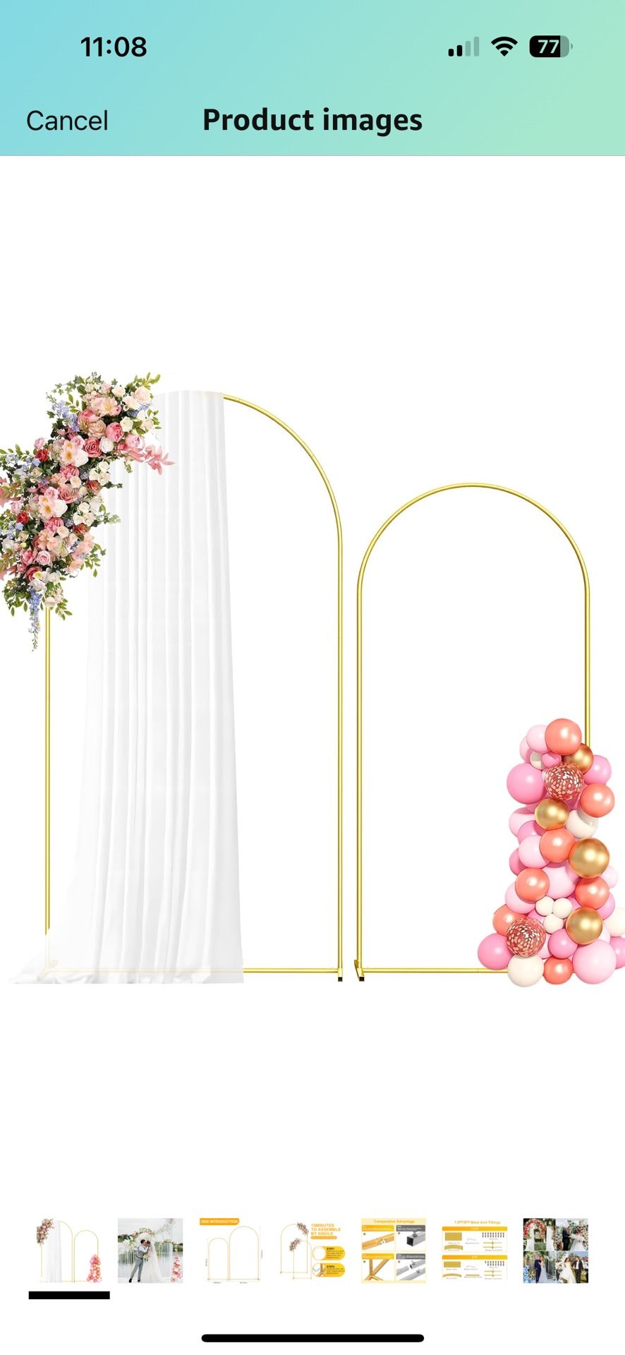 Metal Arch Backdrop Stand, 7.2FT+6FT Wedding Arch Frame, Gold Wedding Arch Backdrop Stand Set of 2, Balloon Arch Backdrop for Wedding Birthday Party B