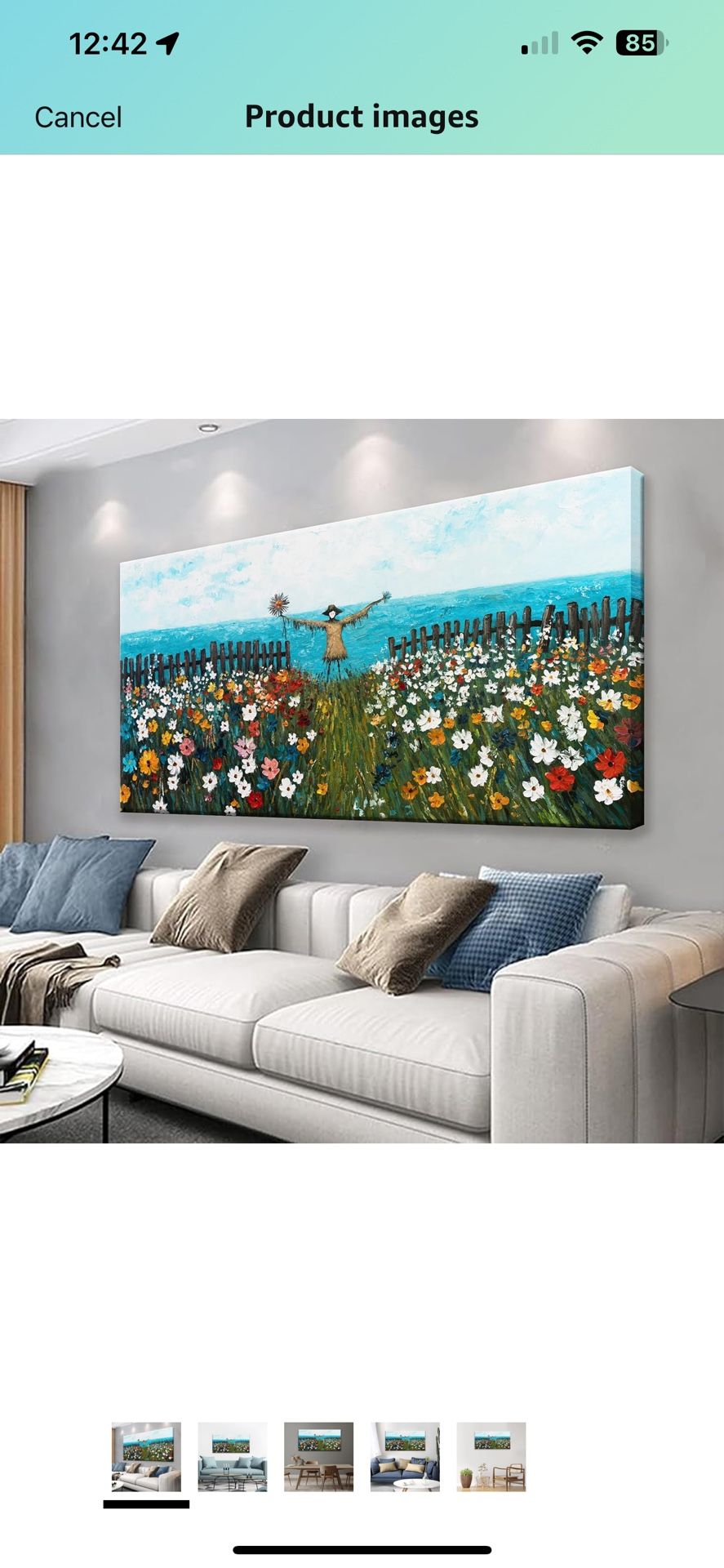 Wall Art Decor Blue Sea Wall Decor Colorful Flowers Scarecrow Landscape Print Painting Artwork Picture For Bedroom Apartment Bathroom 20x40 Inch
