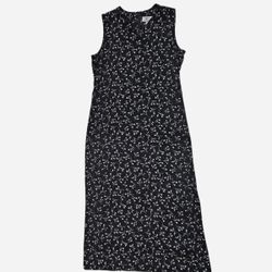 Vintage Y2K 90s Bicé by Sag Harbor Floral Sleeveless long Maxi Dress Black White M medium