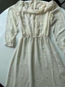 Vintage Georgette Ivory Embroidered Dress Size Small