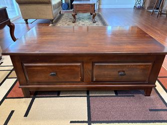 Wood Lift-Top Coffee Table with Storage & Drawers – $75