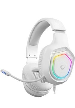 Rampage RM-K90 Wired Gaming Headset with Microphone RGB Headphones with Mic, 50mm Drivers, Noise-Canceling for PC, PS4, PS5 & Laptop Gaming (White)