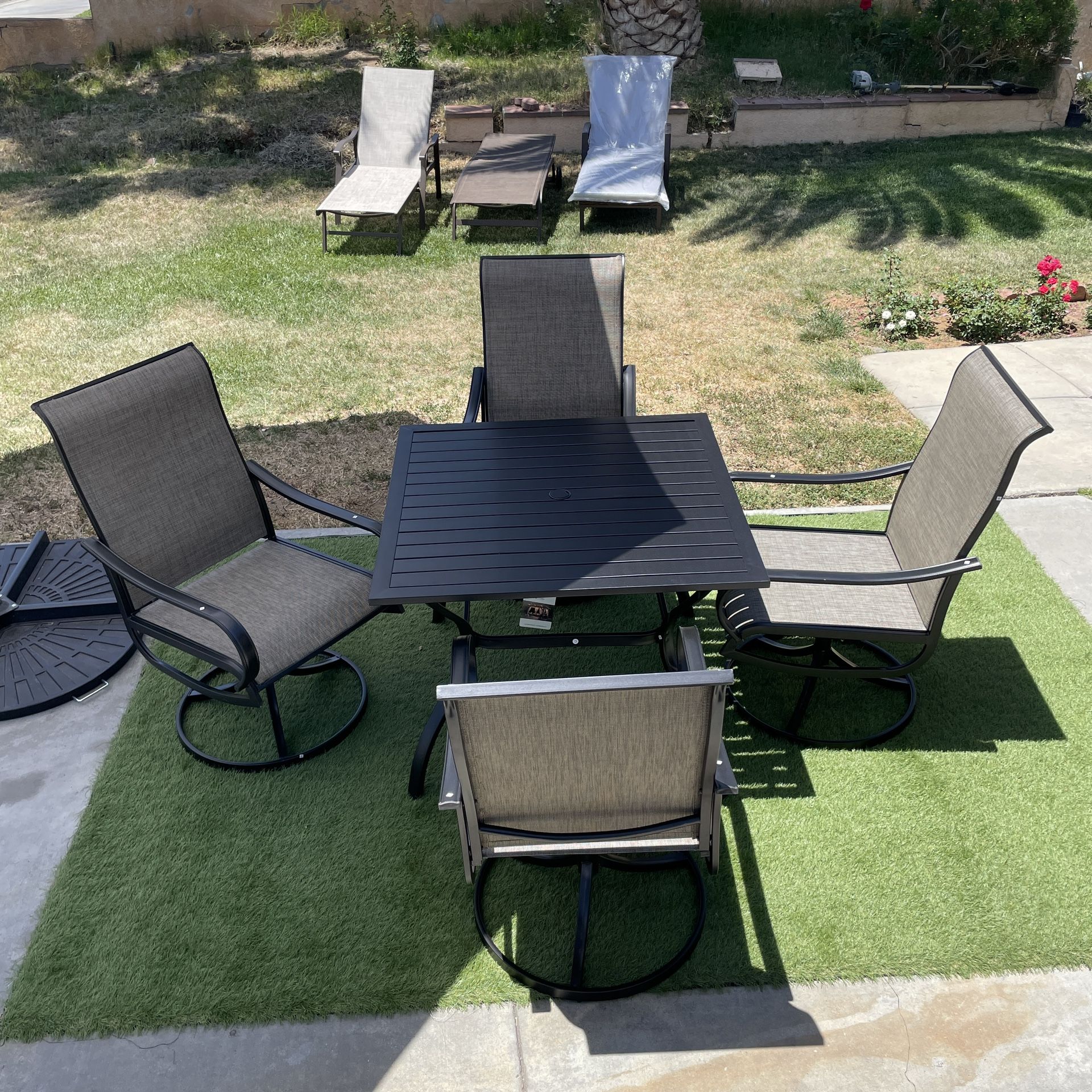 New 5pc Phi Villa Outdoor Furniture Swivel Patio Dining Set