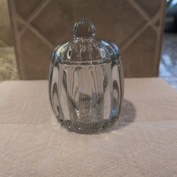 vintage Jeannette Glass "National" pattern clear glass lidded jar, often used as a sugar bowl, relish jar, or candy dish. 