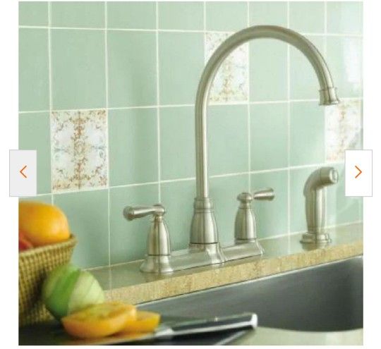 Moen CA87000SRS Banbury High-Arc 2-Handle Standard Kitchen Faucet with Side Sprayer in Spot Resist Stainless