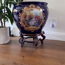 Antique Ceramic Pot LIMOGES  With Stand