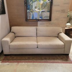 Modern Beige Upholstered Track Arm Sofa