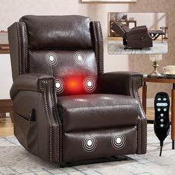 #507ab Brown Faux Leather Office Chair Manual Recliner Chair with Vibration Massage Lumbar Heating Manual Reclining Single Sofa Item # |