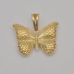 14K Yellow Gold Butterfly Charm Pendant 1.0x0.7in Textured 3.7g