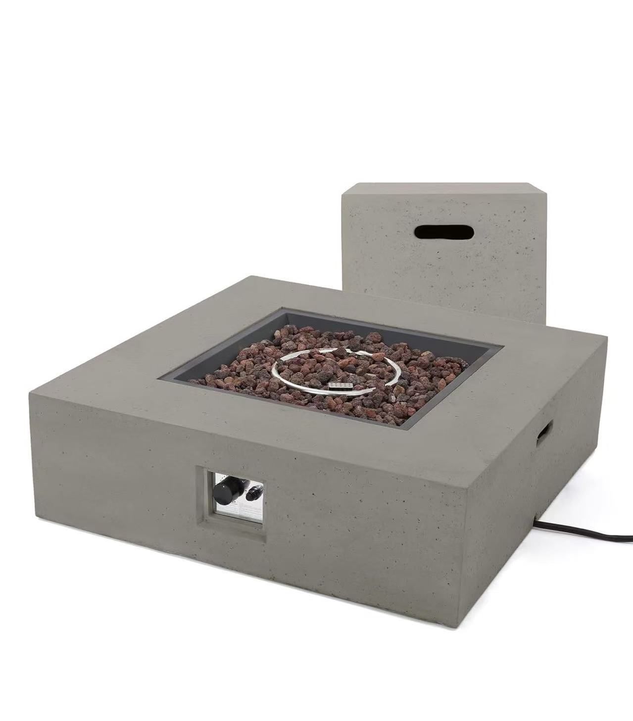 48”Light Grey Square 50K BTU Outdoor Gas Fire Pit Table with Tank Holder