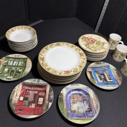  30 Sakura Cheri Blum Vineyard Grapes Leaves Dishes Dish Set