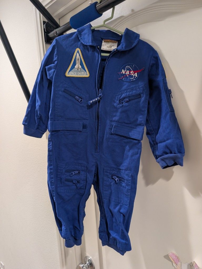 EUC Astronaut NASA 18 Months Costume Fasteners Diaper Change Blue Jumpsuit