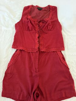 House of Harlow Red Lace Trim Romper