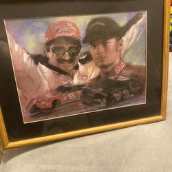 framed art print honors the legacy of two iconic NASCAR drivers, Dale Earnhardt Sr. and Dale Jr