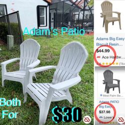 $30 Set of 2 Adam’s Big easy Adirondack Stackable Patio Chairs resin plastic light gray like new