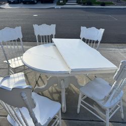 Antique Dining Table For 6 With The Leaf And Chairs 