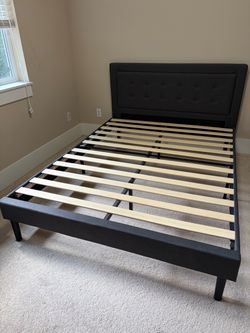 Queen Size Dark Gray Upholstered Platform Bed Frame