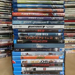 Movies on DVDs, Blu-ray Discs, VHS, and audiobooks
