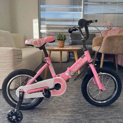 (14-Inch)Foldable Children’s Bike – Toddler Bicycle for Boys & Girls Ages 3-6 with Training Wheels, Dual Handbrakes (Pink).  💰40$ 