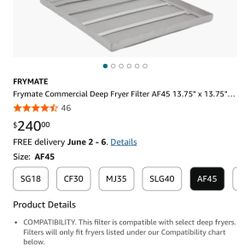 FRYMATE COMMERCIAL DEEP FRYER FILTER