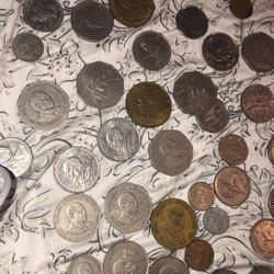 A bunch of different types of coins 