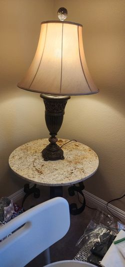Beautiful Table Lamp. Bronze accent w/stone inlay. 36" tall and 21" wide. Very Heavy w/ nightlite feature.