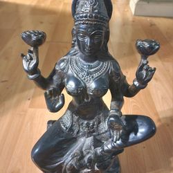 Heavy Bronze Lakshmi Indian God Goddess Statue