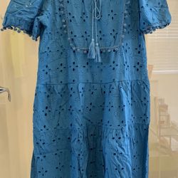 Blue Eyelet Short Sleeve W/ Lining Dress