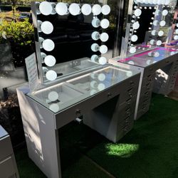 Makeup Vanity with 6 Drawers and LED Mirror with Bluetooth Speaker 