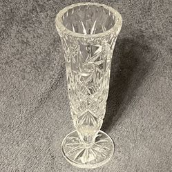 Vintage Bohemia Crystalex Hand Cut Lead Crystal Footed Bud Vase-Czech Republic. 