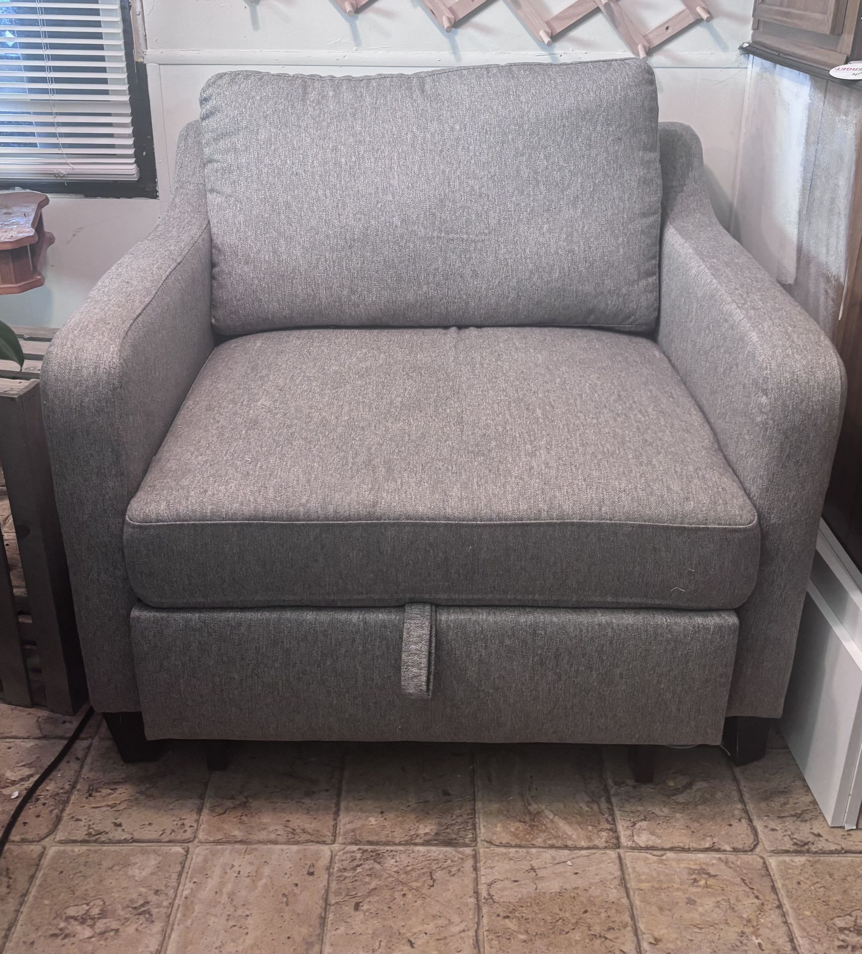 Grey stain resistant fabric sleeper chair